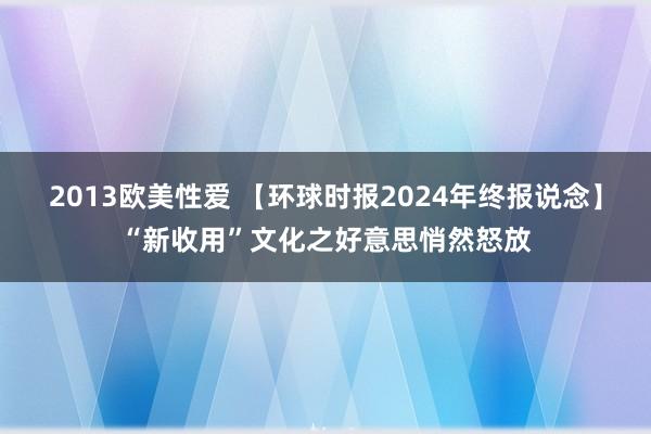 2013欧美性爱 【环球时报2024年终报说念】“新收用”文化之好意思悄然怒放