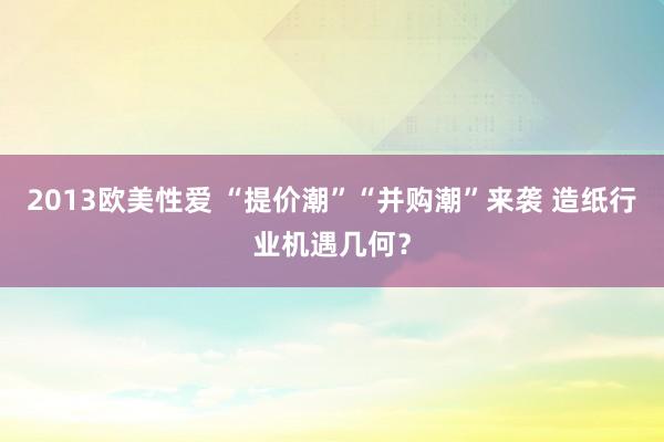 2013欧美性爱 “提价潮”“并购潮”来袭 造纸行业机遇几何？