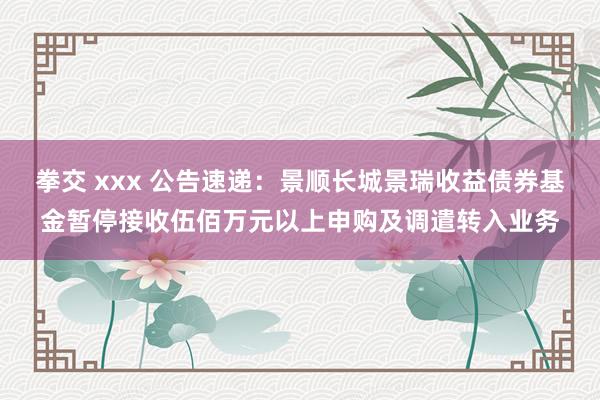 拳交 xxx 公告速递：景顺长城景瑞收益债券基金暂停接收伍佰万元以上申购及调遣转入业务
