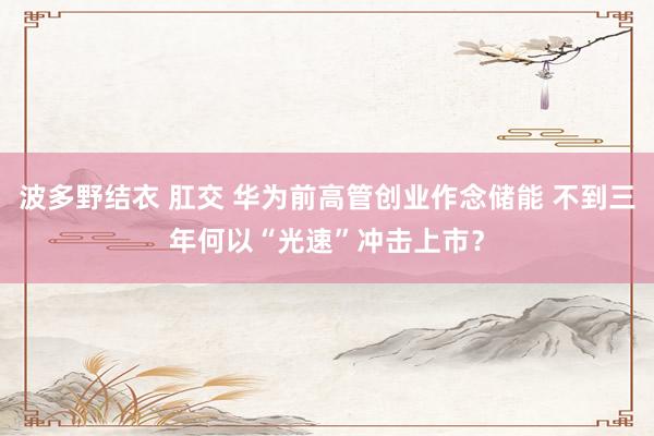 波多野结衣 肛交 华为前高管创业作念储能 不到三年何以“光速”冲击上市？