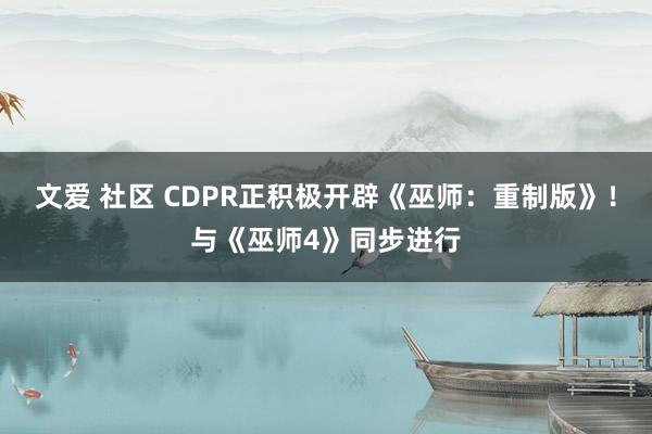 文爱 社区 CDPR正积极开辟《巫师：重制版》！与《巫师4》同步进行