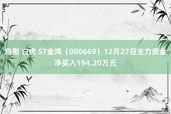 自慰 白虎 ST金鸿（000669）12月27日主力资金净买入194.20万元