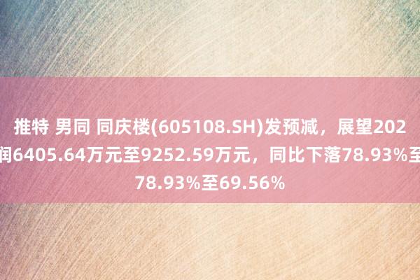 推特 男同 同庆楼(605108.SH)发预减，展望2024年净利润6405.64万元至9252.59万元，同比下落78.93%至69.56%