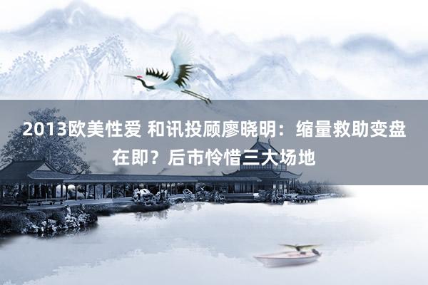 2013欧美性爱 和讯投顾廖晓明：缩量救助变盘在即？后市怜惜三大场地