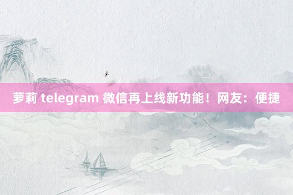 萝莉 telegram 微信再上线新功能！网友：便捷