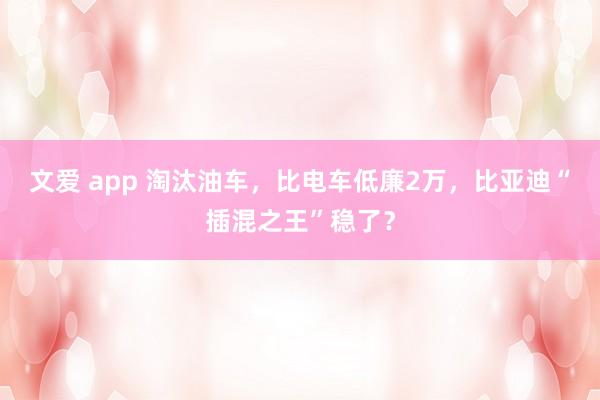 文爱 app 淘汰油车，比电车低廉2万，比亚迪“插混之王”稳了？