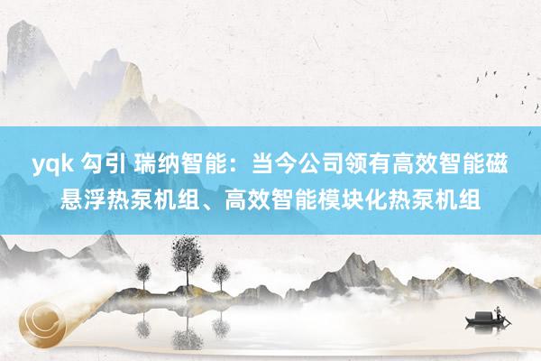 yqk 勾引 瑞纳智能：当今公司领有高效智能磁悬浮热泵机组、高效智能模块化热泵机组